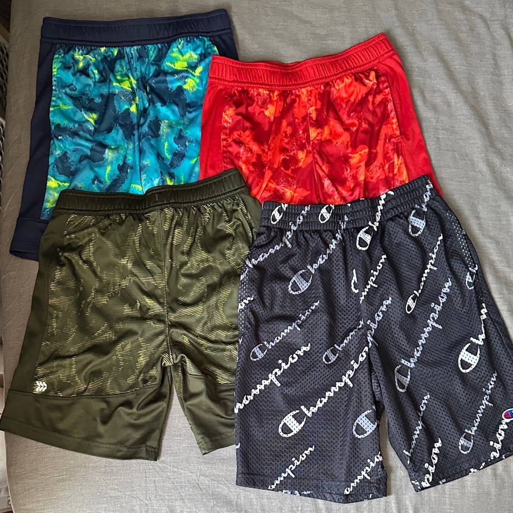 Set of 4 Colorful Athletic Shorts. 3 All in Motion and 1 Champion Brand